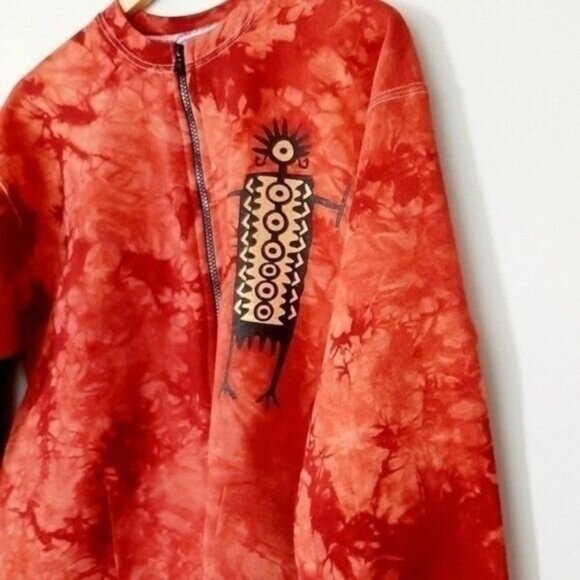 Kokopelli Tie-dye Sweatshirt Full-zip Jacket w/ Tribal print Sz M - Picture 8 of 10